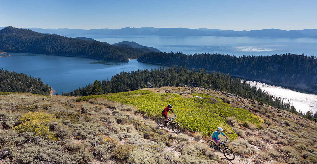 two people biking